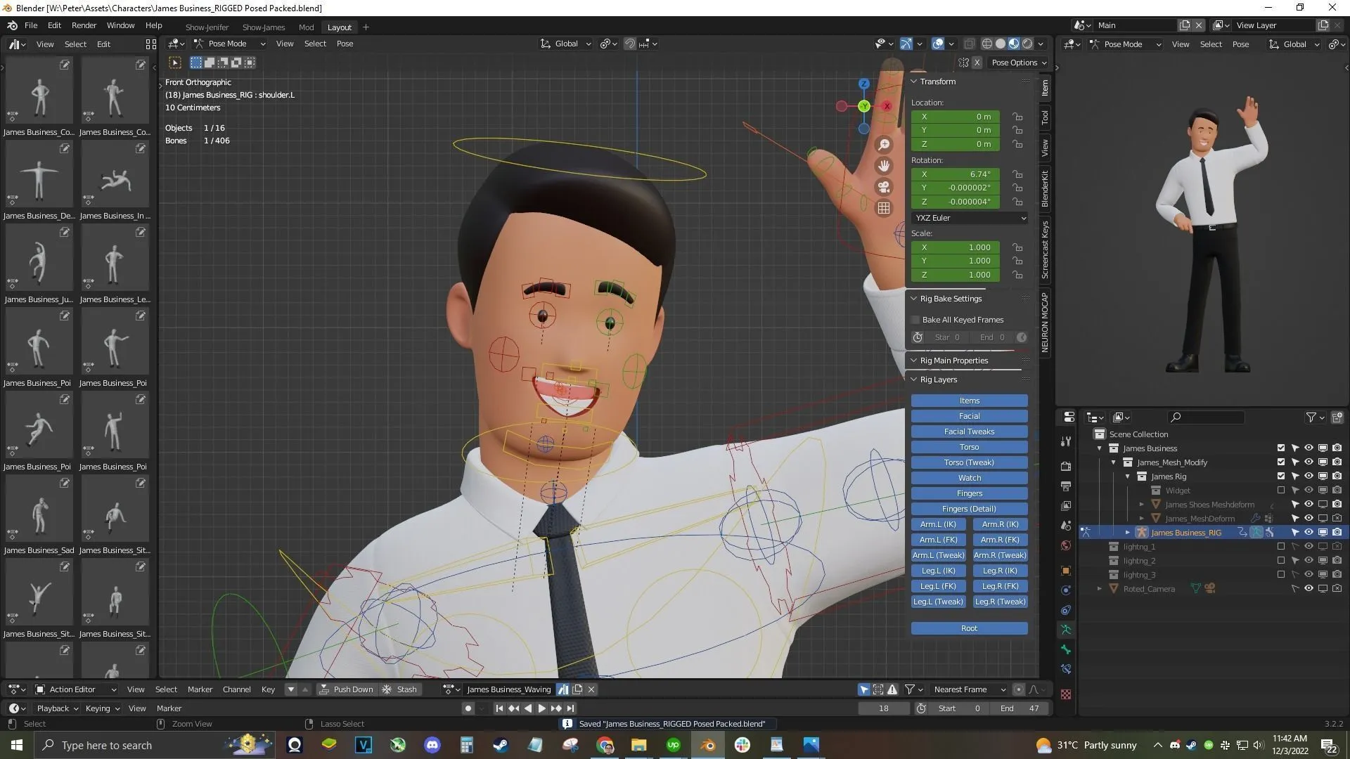 Business Office Man Character 3D model in Blender workspace